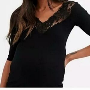 ASOS black lace trim blouse 16